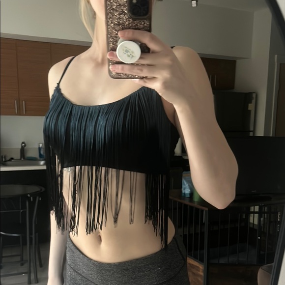 Fringe Black Crop Top - Picture 1 of 4